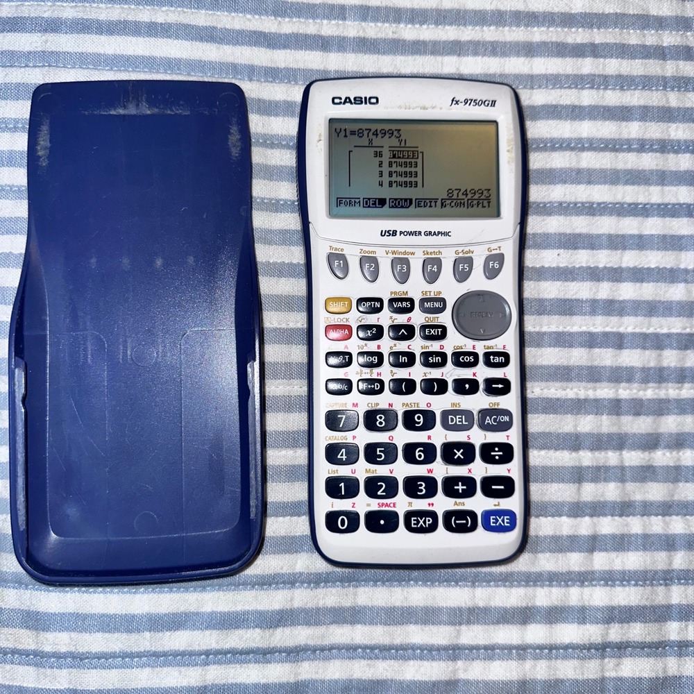 Casio fx-9750GII Graphing Calculator White‎ Blue USB Power Graphic with Cover
